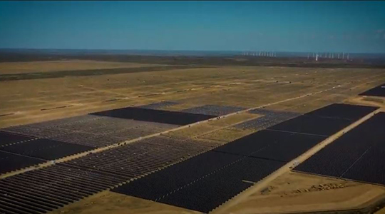 Aerial view solar power plant outside 
