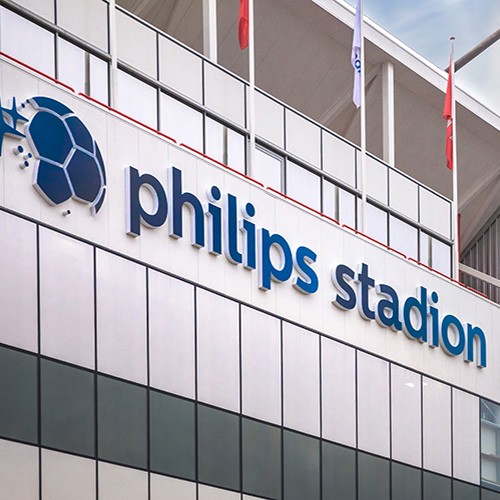 Exterior of the Philips Stadion skybox with the venue sign
