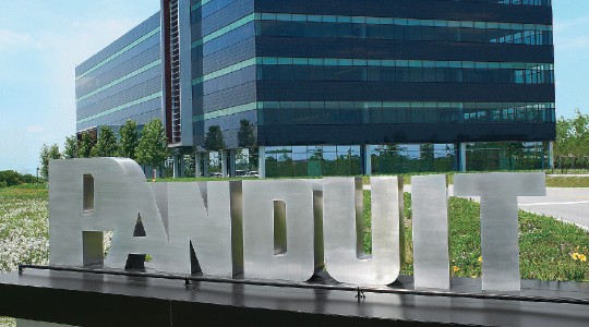 Panduit sign in front of company’s headquarters building